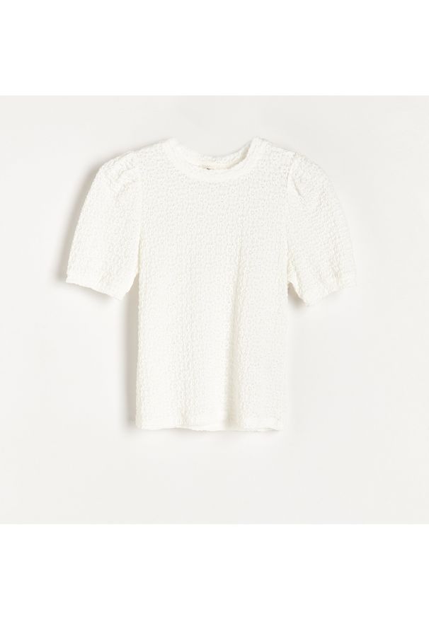 Reserved - Bluzka z teksturowanej dzianiny - Biały. Kolor: biały. Materiał: dzianina