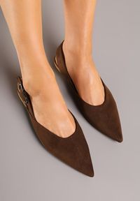 Renee - Brązowe Sandały Vices Typu Slingback z Wkładką ze Skóry Naturalnej Rallora. Okazja: na co dzień, na spacer. Zapięcie: sprzączka. Kolor: brązowy. Materiał: skóra. Wzór: nadruk. Obcas: na obcasie. Styl: elegancki, casual. Wysokość obcasa: średni #4