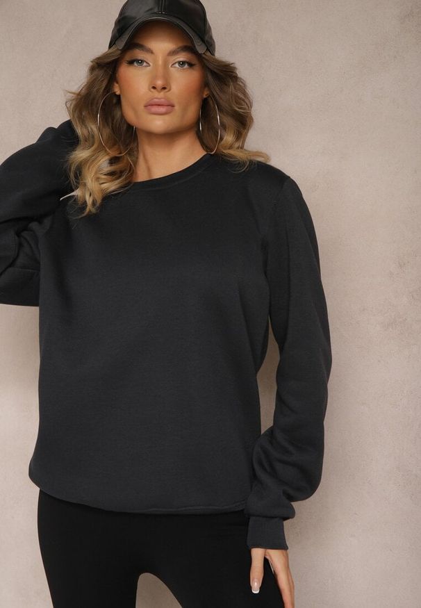 Renee - Granatowa Bluza z Bawełną i Ściągaczami przy Rękawach Ravemi. Kolor: niebieski. Materiał: bawełna. Sezon: zima
