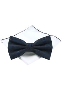 Męska Mucha (Poszetka w Zestawie) - Chattier - Granat, Delikatny Wzór. Kolor: niebieski. Styl: sportowy, elegancki
