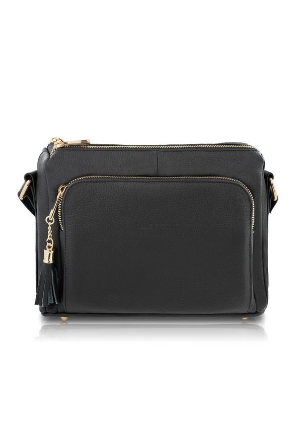 Listonoszka skórzana PAOLO PERUZZI Z-55-BLZ czarna. Kolor: czarny. Dodatki: z breloczkiem. Materiał: skórzane. Styl: casual, elegancki. Rodzaj torebki: na ramię