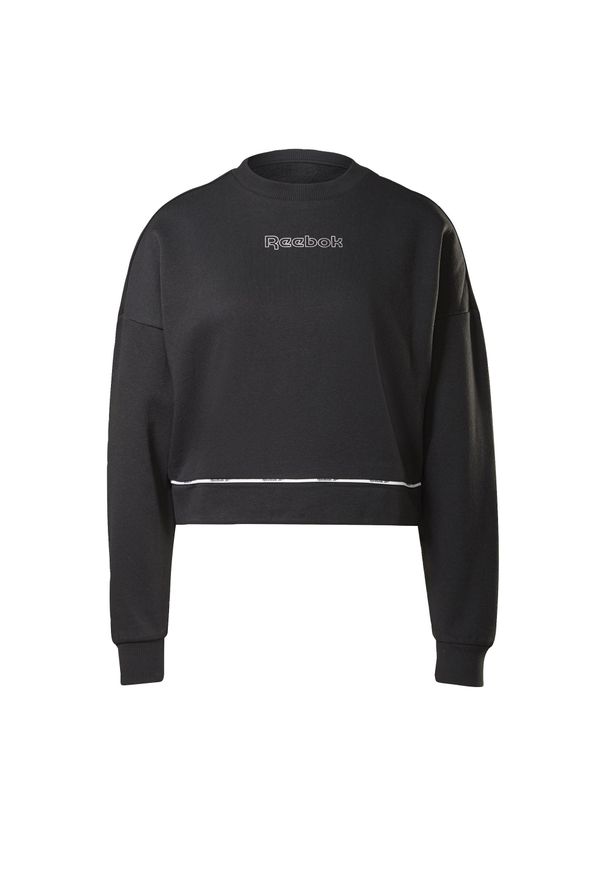 Bluza Reebok Piping Crewneck, Kobiety. Kolor: czarny. Materiał: materiał, bawełna