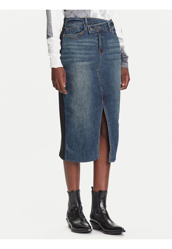 Desigual Spódnica jeansowa Twisted 25WWFD03 Granatowy Regular Fit. Kolor: niebieski. Materiał: bawełna