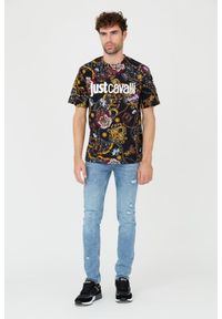 Just Cavalli - JUST CAVALLI Czarny męski T-shirt R Print Iconic Shields, Rozmiar M. Kolor: czarny. Wzór: nadruk #3
