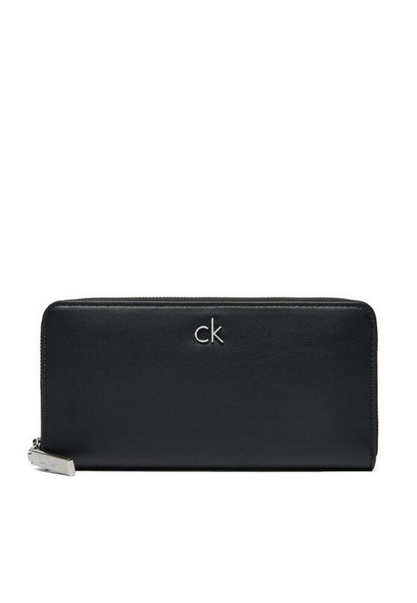 Calvin Klein Duży Portfel Damski Ck Daily Large Zip Around_Pbl K60K612850 Czarny. Kolor: czarny. Materiał: skóra