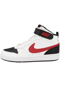 Buty do chodzenia dla dzieci Nike Court Borough Mid 2. Zapięcie: rzepy. Kolor: czarny, czerwony, fioletowy, biały, wielokolorowy. Materiał: materiał, syntetyk. Szerokość cholewki: normalna. Model: Nike Court. Sport: turystyka piesza