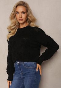 Renee - Czarny Sweter z Wełną i Bawełną z Pluszowymi Wstawkami Alrua. Kolor: czarny. Materiał: bawełna, wełna. Sezon: zima #4