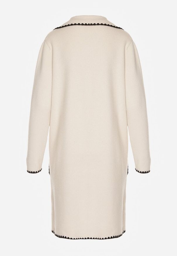 Born2be - Beżowy Kardigan Ozdobiony Lamówką Tusbena. Okazja: na co dzień. Kolor: beżowy. Materiał: jeans. Wzór: aplikacja. Styl: casual, elegancki