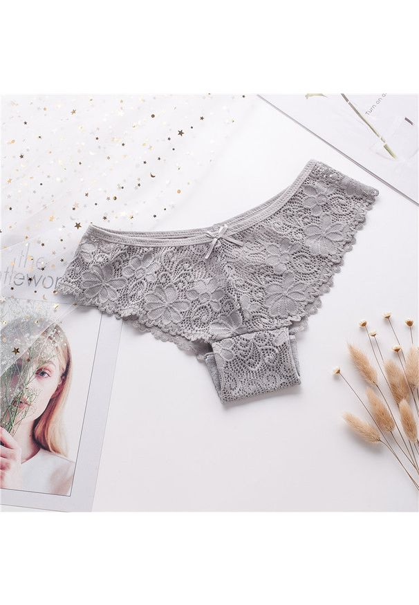 Intica - Koronkowe majtki brazylijskie z kokardką Boksoon. Kolor: szary. Materiał: koronka. Wzór: koronka