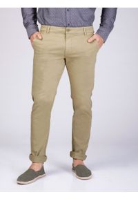 Volcano - Beżowe spodnie chino z paskiem R-LUCKY. Kolor: beżowy. Materiał: materiał, bawełna, elastan, jeans. Sezon: wiosna, lato. Styl: klasyczny, elegancki #1