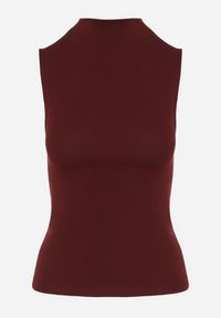 Born2be - Bordowy Bawełniany Top o Dopasowanym Kroju z Półgolfem Unarisa. Okazja: na co dzień, na spotkanie biznesowe. Kolor: czerwony. Materiał: bawełna. Styl: casual, klasyczny, biznesowy #6