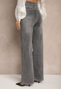 Renee - Szare Jeansy High Waist o Szerokim Kroju Sesinia. Okazja: na co dzień. Stan: podwyższony. Kolor: szary. Długość: długie. Styl: elegancki, casual #4