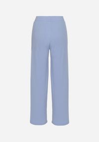 Born2be - Niebieskie Prążkowane Spodnie Szerokie z Gumką w Pasie Drasia. Kolor: niebieski. Materiał: prążkowany #4