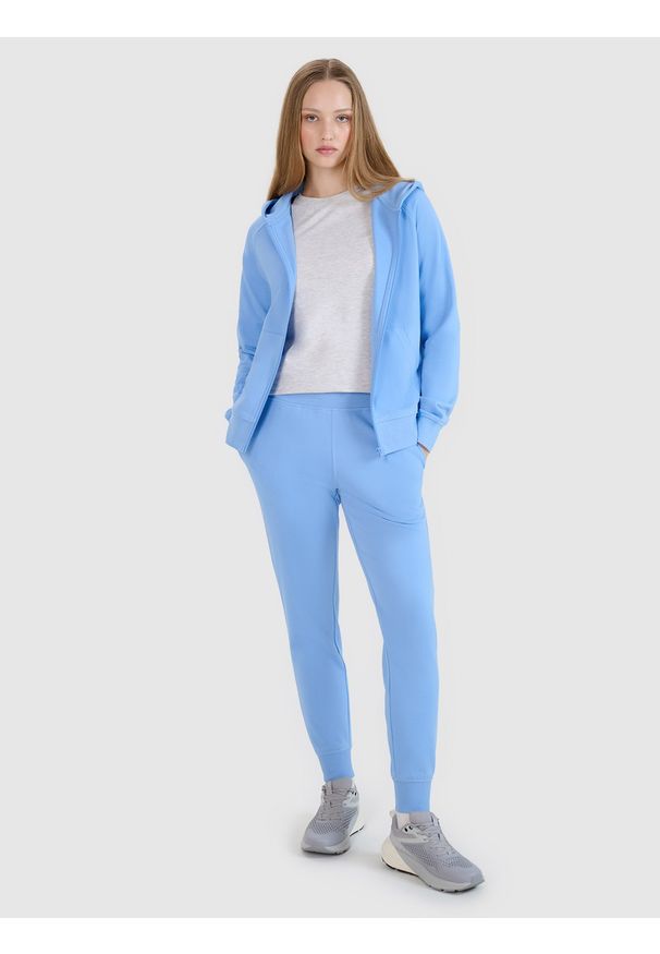 4f - 4F Spodnie dresowe joggery damskie - granatowe XL. Kolor: niebieski. Materiał: dresówka. Wzór: gładki, ze splotem