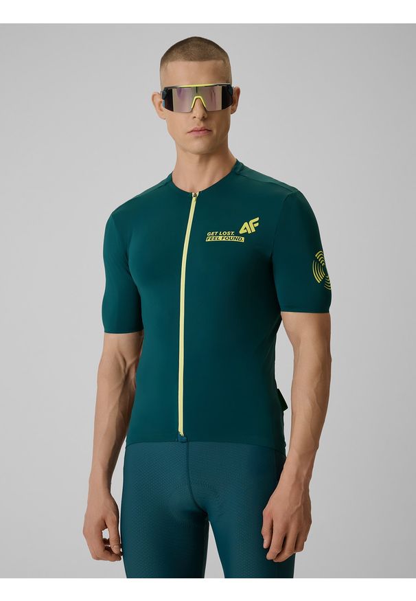 4f - 4F Koszulka kolarska męska - zielona M. Kolor: zielony. Materiał: dzianina, skóra, materiał, włókno. Długość: długie. Sport: kolarstwo