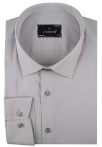 Męska Koszula Wizytowa, Taliowany Krój - Victorio - Popielata. Kolor: szary. Materiał: poliester, elastan, bawełna. Styl: wizytowy #3
