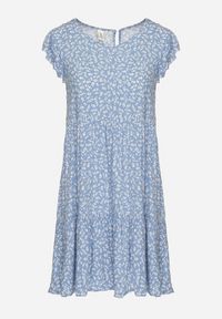 Born2be - Niebieska Bawełniana Sukienka o Rozkloszowanym Kroju z Falbanką Anettes. Kolor: niebieski. Materiał: bawełna. Długość rękawa: krótki rękaw. Typ sukienki: rozkloszowane. Styl: klasyczny #2