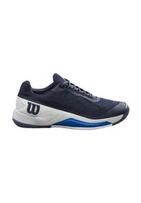 Buty do tenisa męskie Wilson Rush Pro 4.0. Zapięcie: sznurówki. Kolor: wielokolorowy, niebieski. Materiał: materiał, syntetyk, tkanina. Szerokość cholewki: normalna. Sport: tenis