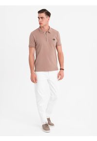 Ombre Clothing - Koszulka męska polo z dekoltem na zamek - jasnobrązowa V3 - Rozmiar: XXL. Okazja: na co dzień. Typ kołnierza: polo. Kolor: brązowy. Materiał: bawełna, elastan, dzianina. Styl: sportowy, casual, elegancki #4