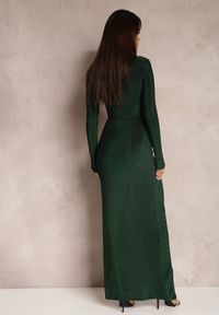 Renee - Zielona Sukienka z Kopertowym Dekoltem Błyszcząca z Marszczeniem Umoria. Kolor: zielony. Materiał: dzianina. Sezon: zima. Typ sukienki: kopertowe #4
