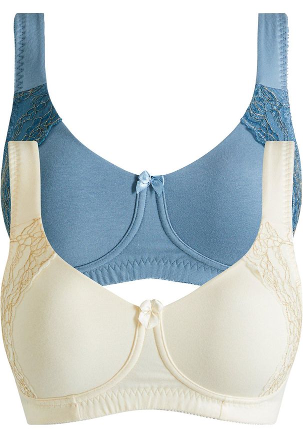 bonprix - Biustonosz pod T-shirt bez fiszbinów z bawełną organiczną (2 szt.). Kolor: biały. Materiał: bawełna. Wzór: aplikacja