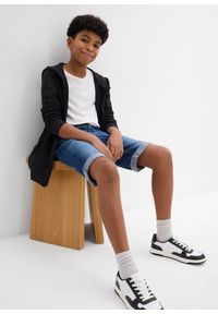bonprix - Bermudy jeansowe chłopięce ze stretchem, z regulowanym paskiem, slim fit. Okazja: na co dzień. Kolor: niebieski. Styl: casual #2