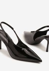 Renee - Czarne Czółenka Sandały Slingback Vices na Obcasie Typu Szpilka Tilionea. Okazja: na ślub cywilny, na wesele. Kolor: czarny. Materiał: jeans. Obcas: na obcasie. Styl: elegancki. Wysokość obcasa: średni #7