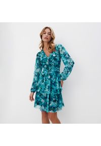 Mohito - Sukienka mini w kwiaty - Turkusowy. Kolor: turkusowy. Wzór: kwiaty. Długość: mini #1