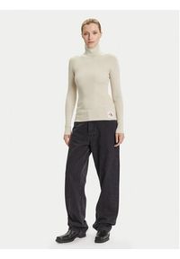 Calvin Klein Jeans Golf LV047D350G Beżowy Regular Fit. Typ kołnierza: golf. Kolor: beżowy. Materiał: bawełna