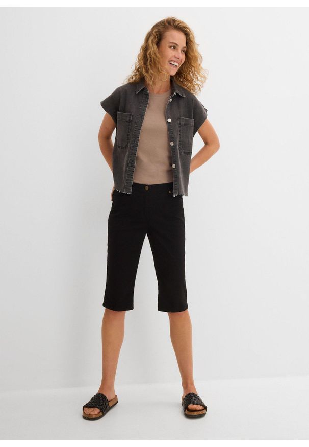 bonprix - Bermudy bawełniane z elastycznym paskiem. Kolor: czarny. Materiał: bawełna