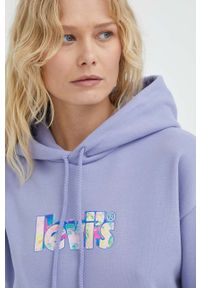 Levi's® - Levi's bluza bawełniana damska kolor fioletowy z kapturem z nadrukiem. Okazja: na spotkanie biznesowe. Typ kołnierza: kaptur. Kolor: fioletowy. Materiał: bawełna. Wzór: nadruk. Styl: biznesowy #5