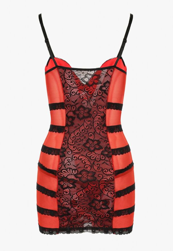 Renee - Czarna Elegancka Koszula Nocna ze Stringami i Subtelną Koronką Mareole. Kolor: czarny. Materiał: koronka. Wzór: koronka