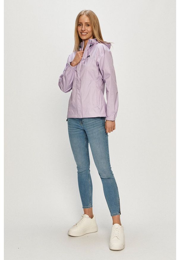 Helly Hansen - Kurtka przeciwdeszczowa. Okazja: na co dzień. Kolor: fioletowy. Materiał: materiał. Wzór: nadruk. Styl: casual