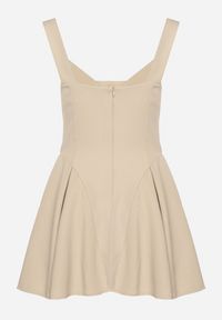 Born2be - Beżowa Rozkloszowana Sukienka z Gorsetową Górą i Dekoltem w Serce Frolami. Okazja: na co dzień. Typ kołnierza: dekolt gorset. Kolor: beżowy. Typ sukienki: gorsetowe. Styl: casual #3