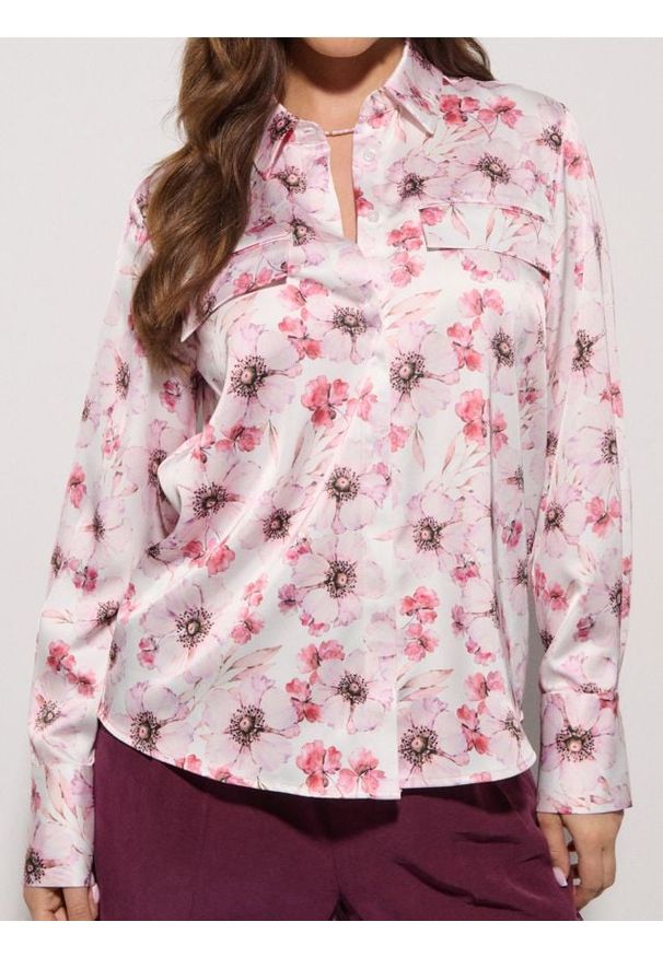 Sinsay - Satynowa koszula z kieszeniami w kwiaty - wielobarwny. Materiał: satyna. Wzór: kwiaty