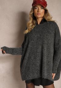 Renee - Ciemnoszary Casualowy Sweter Oversize Allethia. Okazja: na co dzień. Kolor: szary. Długość rękawa: długi rękaw. Długość: długie. Styl: casual