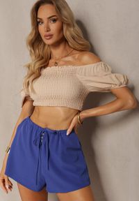 Renee - Granatowe Szorty High Waist z Gumką w Talii Virasa. Stan: podwyższony. Kolor: niebieski. Materiał: tkanina. Sezon: lato