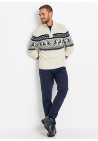 bonprix - Sweter ze stójką w norweski wzór. Typ kołnierza: kołnierzyk stójkowy. Kolor: beżowy #3