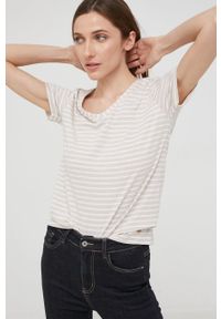 Answear Lab t-shirt bawełniany damska kolor beżowy. Okazja: na co dzień. Kolor: beżowy. Materiał: bawełna. Długość rękawa: krótki rękaw. Długość: krótkie. Styl: wakacyjny #4