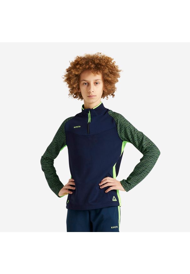 KIPSTA - Bluza do piłki nożnej dla dzieci Kipsta CLR na krótki suwak. Kolor: żółty, niebieski, wielokolorowy. Materiał: materiał. Długość: krótkie. Sport: piłka nożna, bieganie