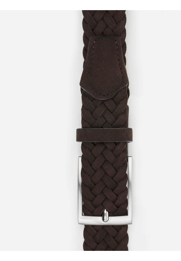Pako Lorente - Brązowy pleciony pasek męski P20WF-PX-005-A. Kolor: brązowy. Materiał: bawełna, poliester. Styl: klasyczny, casual