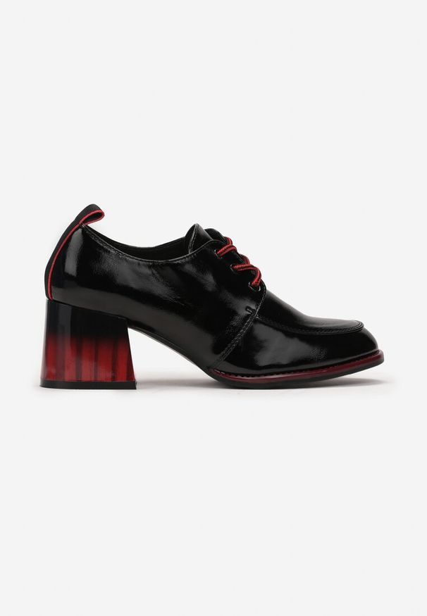 Renee - Czarne Lakierowane Półbuty Loafersy z Obcasem Ombre Fanirba. Nosek buta: okrągły. Zapięcie: sznurówki. Kolor: czarny. Materiał: lakier. Obcas: na obcasie. Wysokość obcasa: średni