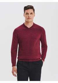 Pako Lorente - PAKO LORENTE - Bordowy sweter męski v-neck. Kolor: czerwony. Materiał: bawełna. Sezon: jesień #5