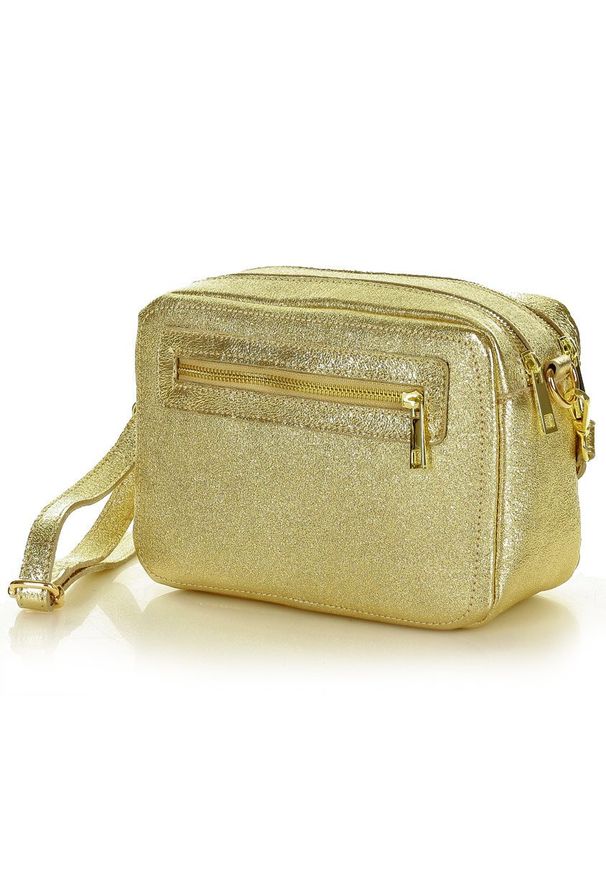 Złota Torebka Listonoszka Skórzana Messenger Bag - MARCO MAZZINI. Kolor: złoty. Materiał: skórzane