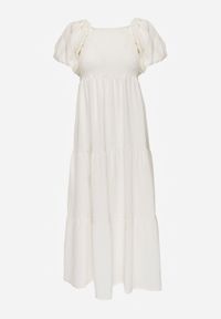 Renee - Jasnobeżowa Sukienka z Wiskozy o Rozkloszowanym Kroju z Bufiastymi Rękawkami Rosena. Kolor: beżowy. Materiał: wiskoza. Długość rękawa: krótki rękaw. Sezon: lato. Typ sukienki: rozkloszowane. Długość: maxi #7