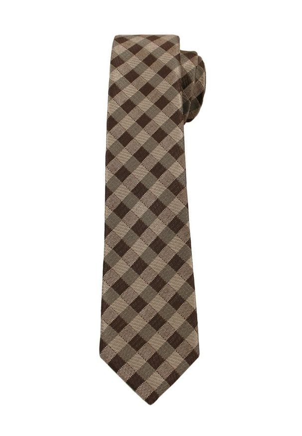 Alties - Brązowo-Beżowy Elegancki Krawat w Kratkę -ALTIES- 6 cm, Męski. Kolor: brązowy, wielokolorowy, beżowy. Materiał: tkanina. Wzór: kratka. Styl: elegancki