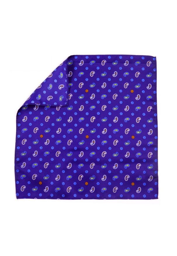 Modini - Niebieska poszetka - biało błękitny paisley E10. Kolor: biały, wielokolorowy, niebieski. Materiał: tkanina. Wzór: paisley