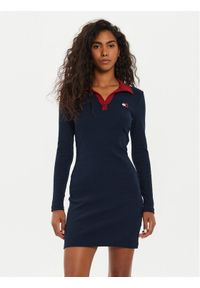 Tommy Jeans Sukienka dzianinowa Tjw Rwb Badge Polo Dress DW0DW19722 Granatowy Slim Fit. Typ kołnierza: polo. Kolor: niebieski. Materiał: bawełna