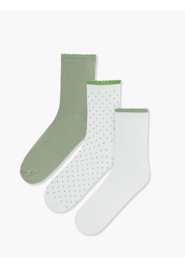 Ryłko - Biało-zielony trójpak skarpet damskich SKARPETY. Kolor: zielony. Materiał: elastan, poliamid, bawełna