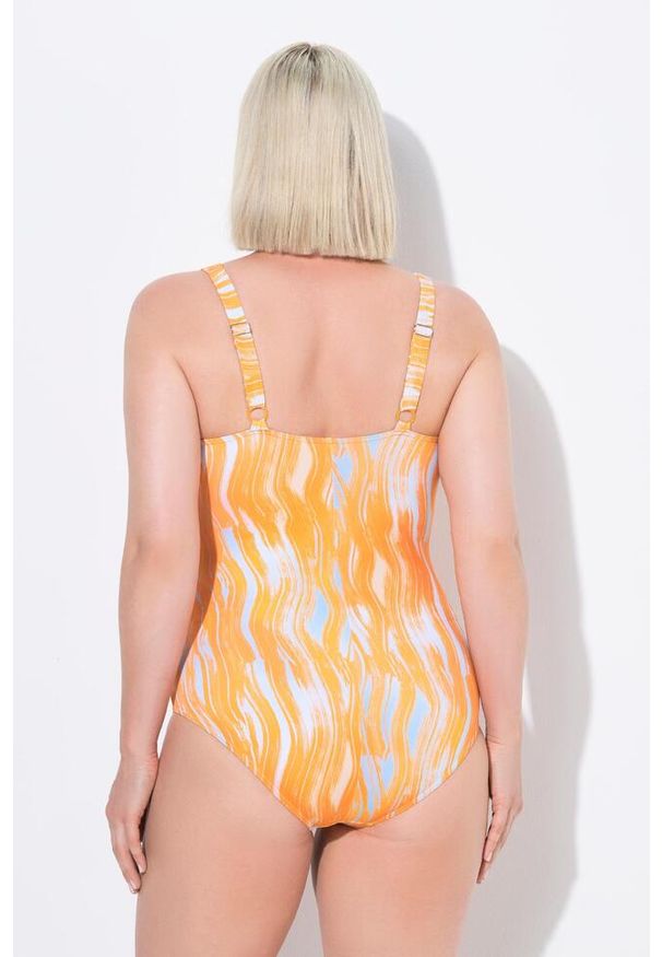 ULLA POPKEN - Damski Strój kąpielowy drapowanie miękkie miseczki regulowane ramiączka. Kolekcja: plus size. Kolor: pomarańczowy. Materiał: poliester, elastan, poliamid, materiał